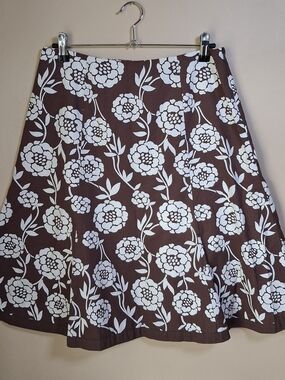 Boden Women's Brown & White Floral Skirt; Size 6R